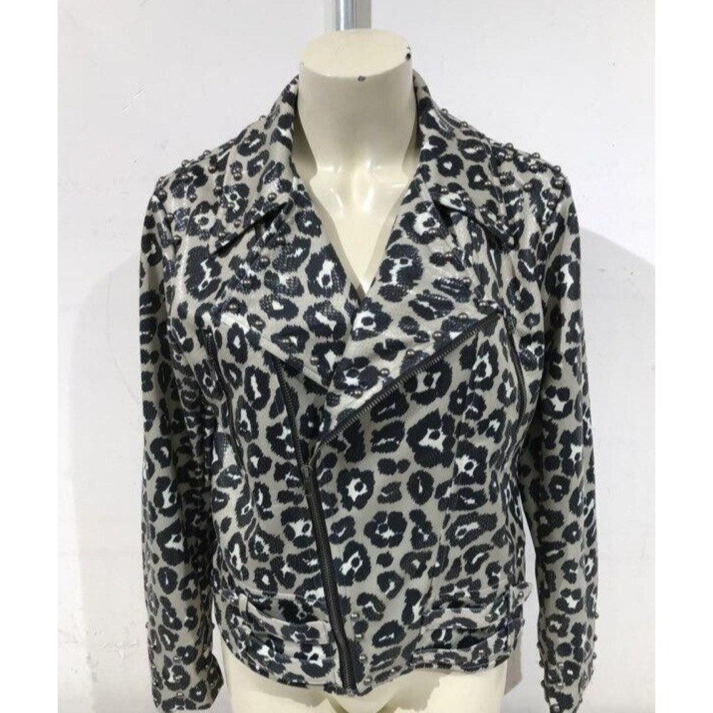 Crazy‎ Train Women's Leopard Faux Leather Moto Jacket (Medium) NWT